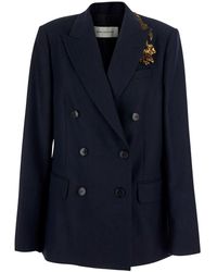 Dries Van Noten - 'Barrysta' Double-Breasted Jacket With Peak Revers And Embroidery On The Front - Lyst