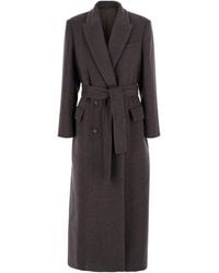 Brunello Cucinelli - Cappotto Doppiopetto Con Revers A Lancia E Cintura - Lyst
