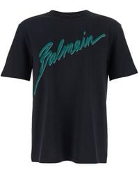 Balmain - T-Shirt Girocollo Con Stampa Logo Lettering Sul Fronte - Lyst