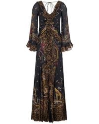 Etro - Long Dress With V-Neck And Ruffled Sleeves - Lyst