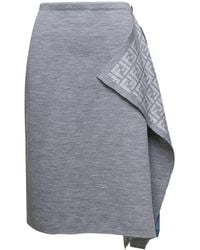 Fendi Gray Asymmetric Skirt With Metal Rings And Logo Ribbons In Wool Woman