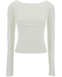 Low Classic - Ribbed Top With Boat Neckline And Buttons - Lyst