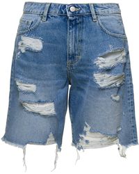 ICON DENIM - Justin Ripped Bermuda Shorts With Fringed Edges - Lyst