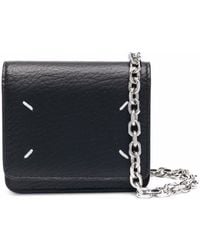 Maison Margiela - Black Wallet With Silver-tone Chain And Stitching Detail In Leather - Lyst