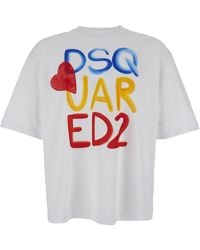 DSquared² - T-Shirt Girocollo Con Maxi Logo Stampato Sul Fronte E Dettag - Lyst