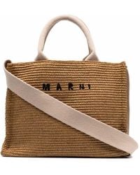 Marni - Small Two-Tone Raffia Effect Fabric Tote Bag - Lyst