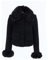 Self-Portrait - Notched Collar Wool Jacket With Fur Cuffs - Lyst