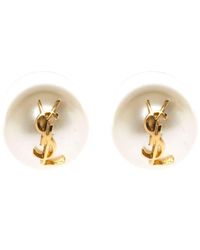 Saint Laurent - Ysl Pearl Metal Earrings With Logo - Lyst