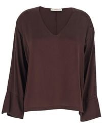 Jucca - Silk Blouse With V-Neck And Wide Long Sleeves - Lyst
