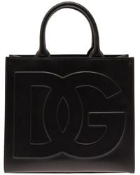 Dolce & Gabbana - 'dg Daily Medium' Black Handbag With Dg Logo Detail In Smooth Leather Woman - Lyst