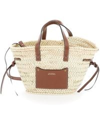 Isabel Marant - 'cadix Mini' Beige Handbag With Leather Trims Ands Logo Detail In Raffia Woman - Lyst