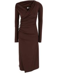 Elisabetta Franchi - Draped Midi Dress With Asymmetric Neckline In - Lyst