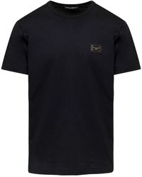 Dolce & Gabbana - T-shirt With Logo Plate On The Chest In Cotton Man - Lyst