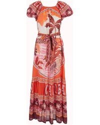 Miss June - 'Peony' Long Dress With Short Sleeves And All-Over Print - Lyst