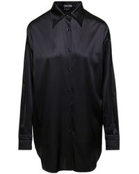 Tom Ford - Camicia morbida con colletto a punta in seta stretch nera - Lyst