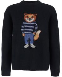 Maison Kitsuné - Crewneck Sweater With Logo Embroidery - Lyst