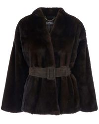 Suprema - Mink Jacket With High Collar And Long Sleeves - Lyst