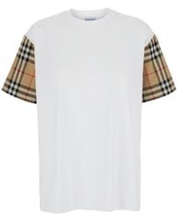 Burberry - T-Shirt Con Motivo Vintage Check Sulle Maniche - Lyst