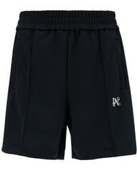 Palm Angels - Black Bermuda Shorts With Logo Embroidery And Contrasting Band In Tech Fabric Man - Lyst