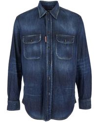 DSquared² - Shirt With Pointed Collar And Elbow Patches - Lyst