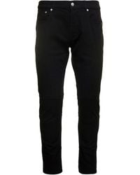 Alexander McQueen - Black Jeans With Branded Button And Logo Patch In Cotton Denim Stretch Man - Lyst