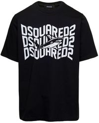 DSquared² - T-Shirt Con Stampa Squali E Logo - Lyst