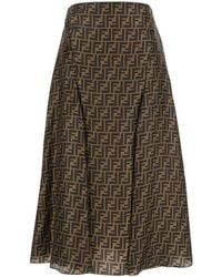 Fendi - Flared Midi Skirt With All-Over Ff Motif - Lyst