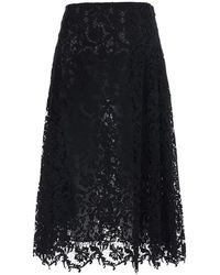 Fendi - Flared Midi Skirt With Lace Embroidery - Lyst