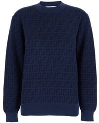 Fendi - Crewneck Sweater With All-Over Ff Motif - Lyst