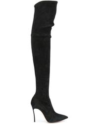 Casadei Cuissardes Black Suede Boots With Blade Heel Woman | Lyst