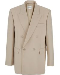 Saint Laurent - Double-Breasted Jacket With Peak Revers - Lyst