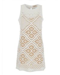 Twinset - Dress With Knitted Design And All-Over Floral Embroidery - Lyst