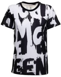 Alexander McQueen - Woman's Graffiti Printed Cotton And Black T-shirt - Lyst