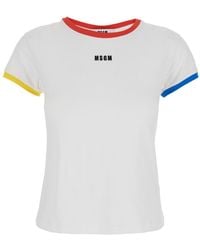 MSGM - T-Shirt Con Logo Ricamato Sul Fronte E Bordi A Contrasto - Lyst