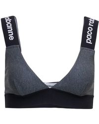 Paco Rabanne And Black Viscose Bra With Logoed Straps - Grey