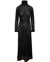 Chloé - Long Black Dress With High-neck In Lace - Lyst