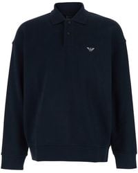 Emporio Armani - Sweatshirt With Polo Shirt Style Collar And Logo Embroidery On The Front - Lyst