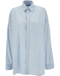 Balenciaga - Oversized Light E Striped Shirt With Logo Print In Cotton - Lyst