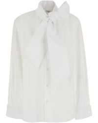 Saint Laurent - Long-Sleeved Shirt Lavallière Collar Blouses - Lyst