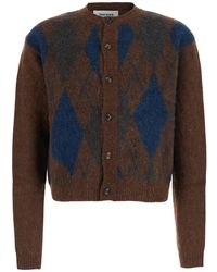 Tonywack - Brushed Argyle Cardigan With V-Neck And Long Sleeves - Lyst