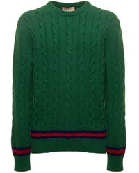 Gucci - Cable Knit Jumper With Signature Web - Lyst