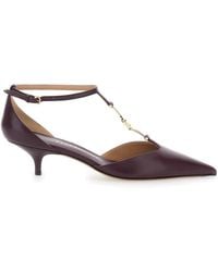 Ferragamo - Bordeaux Pumps With T Strap And Low Heel - Lyst