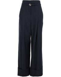 Fendi - Pants With Ff Buckled Belt And Pinstripe Motif - Lyst