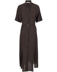 Tela - Long Dress With Classic Collar And Waist Belt - Lyst