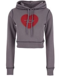 DIESEL - Cropped Hoodie With Drawstring Hood And Rhinestoned Heart On The Front - Lyst