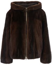 Suprema - Leather Jacket With Long Sleeves, Front Hook Closure And - Lyst