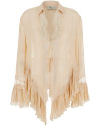 Blumarine - Blouse With Pointed Collar And All-Over Lace Embellishment - Lyst