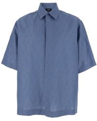 Fendi - Shirt With Pointed Collar And All-Over Ff Motif - Lyst