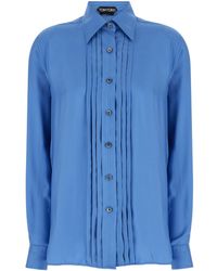 Tom Ford - Camicia Plissettata Azzurra - Lyst