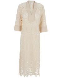 Miss June - 'Baley' Long Dress With Front Neckline And Crochet Wor - Lyst